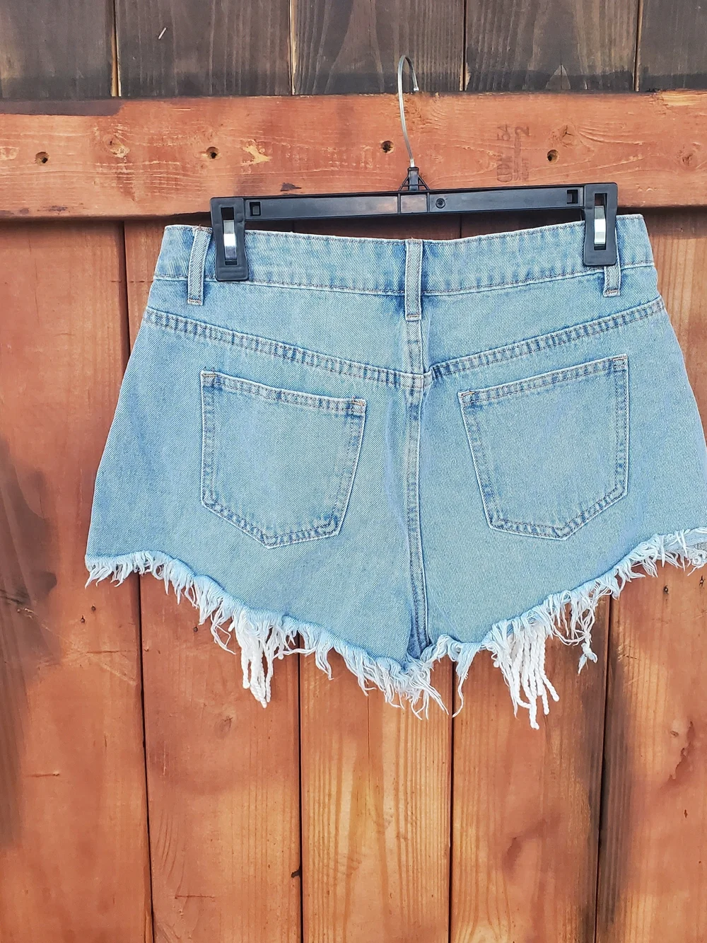 SHEIN Light Blue Denim Fringe High-Rise Shorts - Picture 3 of 5
